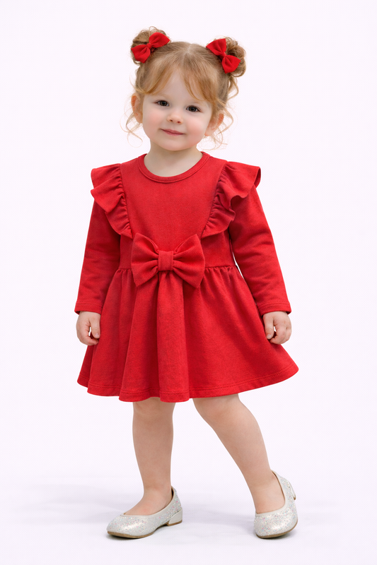 Детска елегантна рокля „Червена панделка“