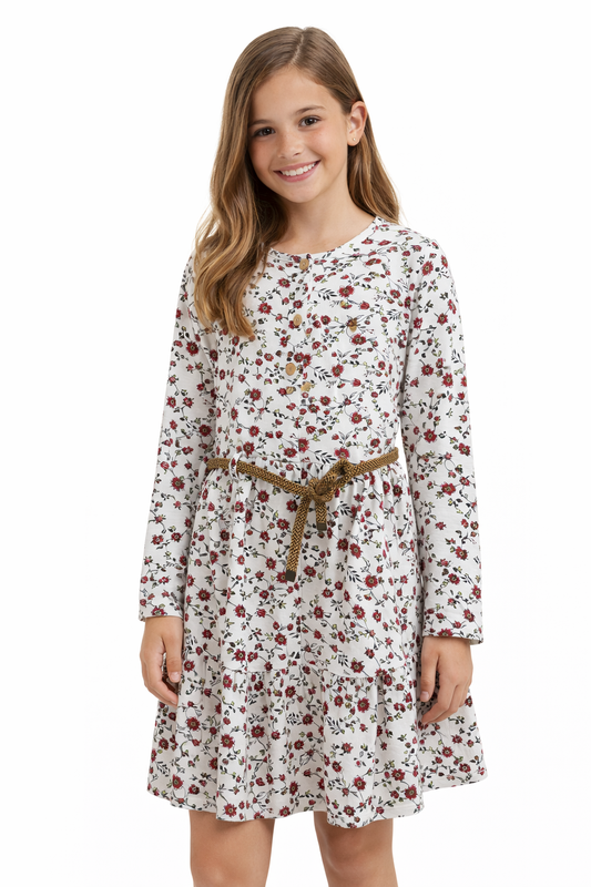 Детска рокля за момиче с флорален десен и декоративен колан