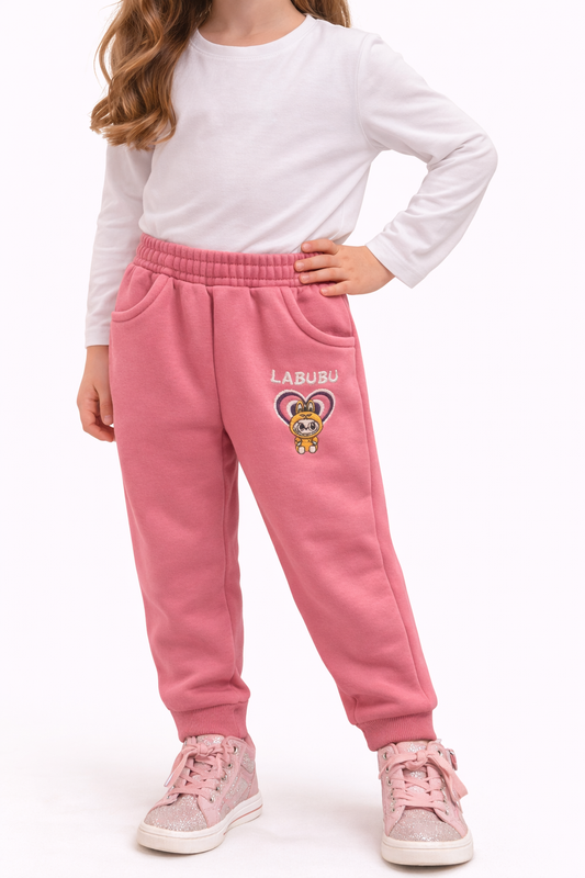 Ватиран детски спортен панталон LABUBU – розов