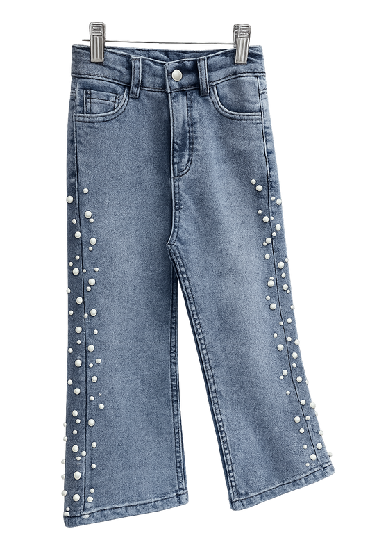 Детски дънки с чарлстон кройка и перли отстрани