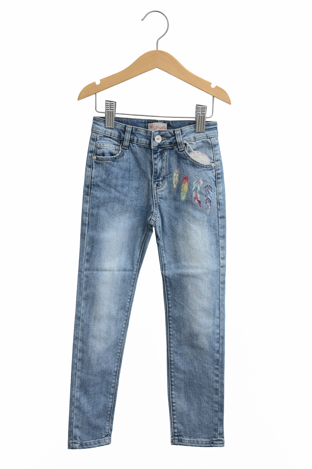 Детски дънки за момиче с апликация пера