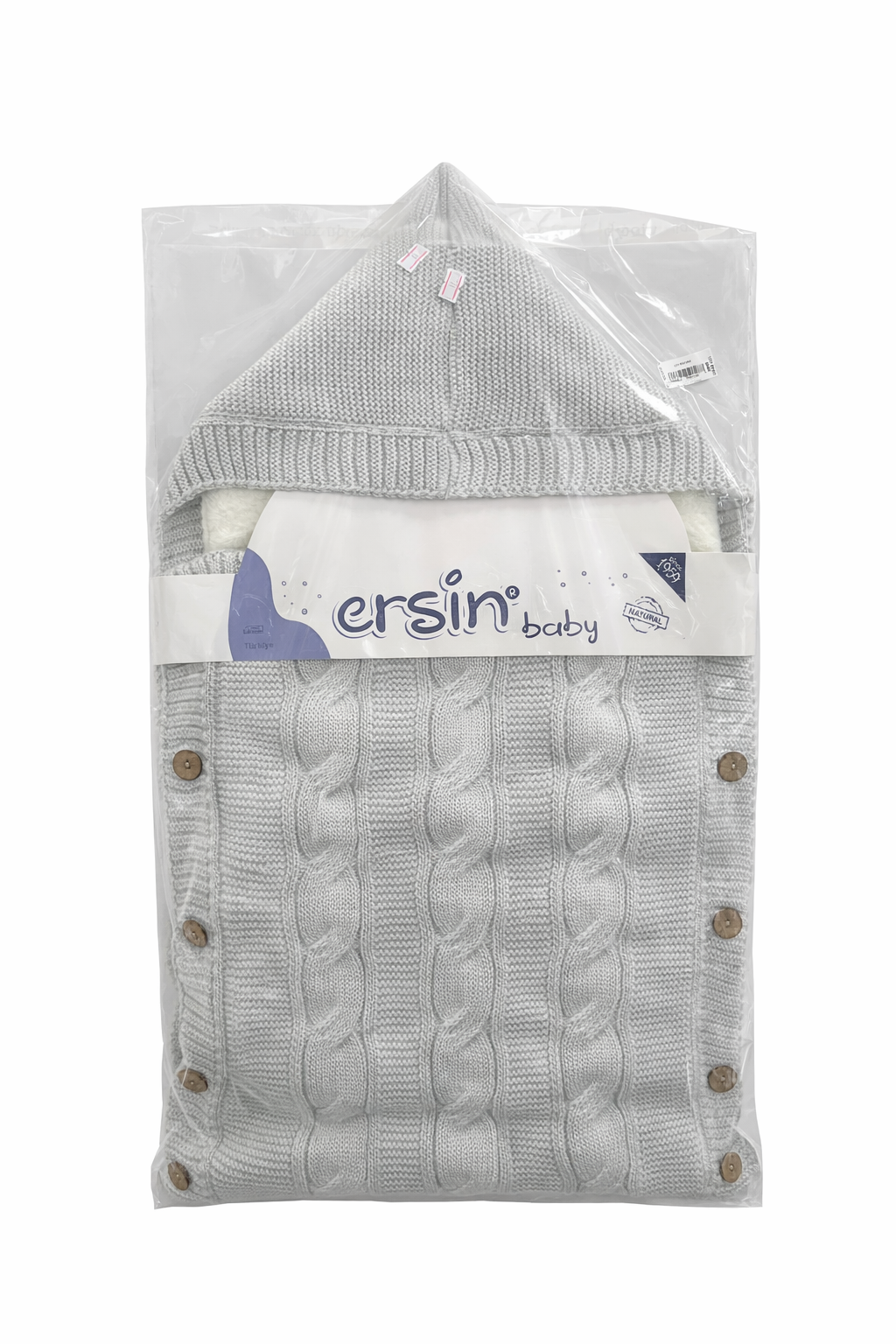 Плетен бебешки спален чувал с качулка – розов и сив