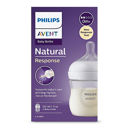 Шише за хранене Natural Response 125 мл с биберон без протичане Natural Response Поток 2, 0м+, Philips AVENT SCY900/01