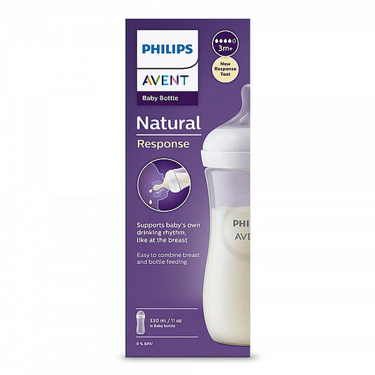 Шише за хранене Natural Response 330 мл с биберон без протичане Natural Response Поток 4, 3м+, Philips AVENT SCY906/01