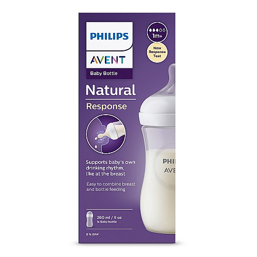 Шише за хранене Natural Response 260 мл с биберон без протичане Natural Response Поток 3, 1м+, Philips AVENT SCY903/01