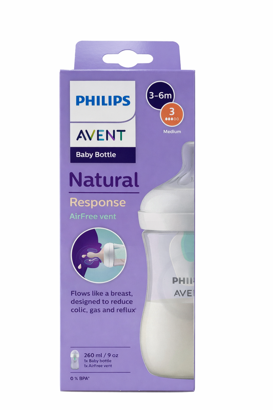Шише за хранене Philips AVENT Natural Response с клапа AirFree 260 мл, Поток 3, 3–6 месеца+