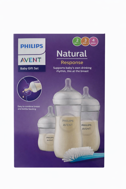 Комплект за новородено Philips AVENT SCD837/12 с 3 шишета за хранене Natural Response с биберони без протичане и четка за почистване