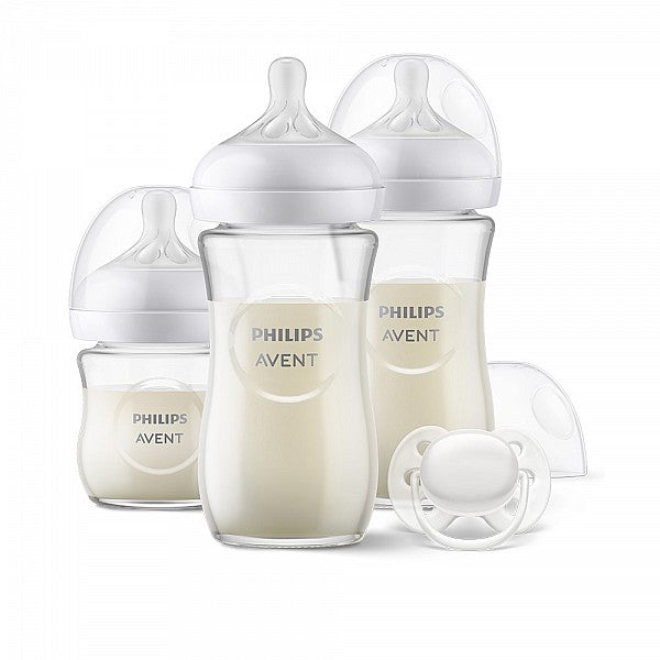 Подаръчен комплект за бебе Philips AVENT SCD878/11 с 3 стъклени шишета за хранене Natural Response с биберони без протичане и залъгалка