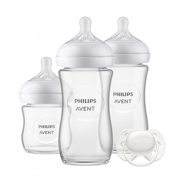 Подаръчен комплект за бебе Philips AVENT SCD878/11 с 3 стъклени шишета за хранене Natural Response с биберони без протичане и залъгалка