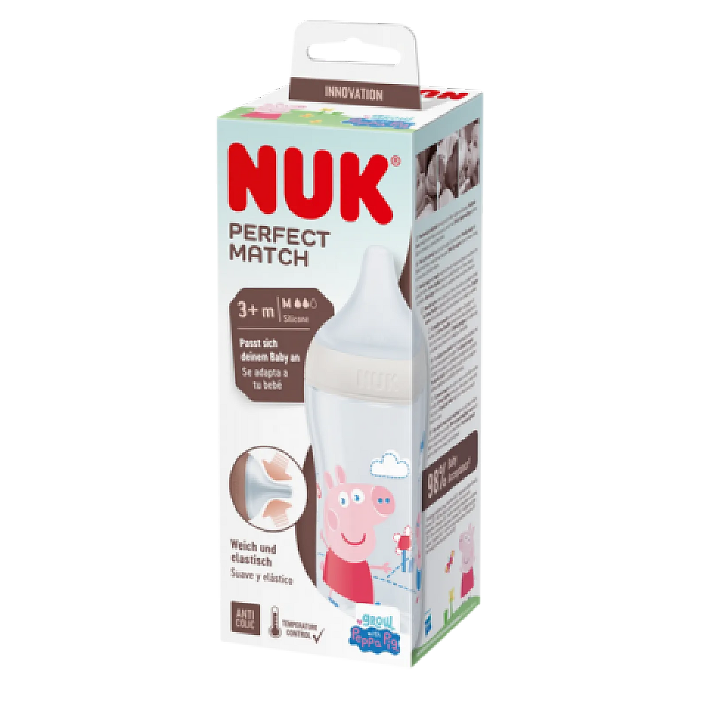 NUK PERFECT MATCH ШИШЕ РР 260МЛ. СЪС СИЛИКОНОВ БИБЕРОН M, 3+МЕС. PEPPA PIG