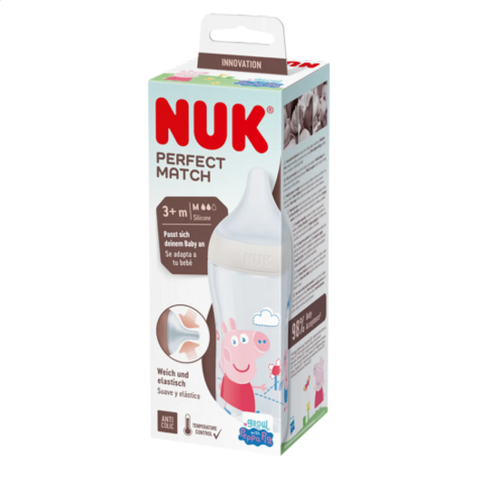 NUK PERFECT MATCH ШИШЕ РР 260МЛ. СЪС СИЛИКОНОВ БИБЕРОН M, 3+МЕС. PEPPA PIG