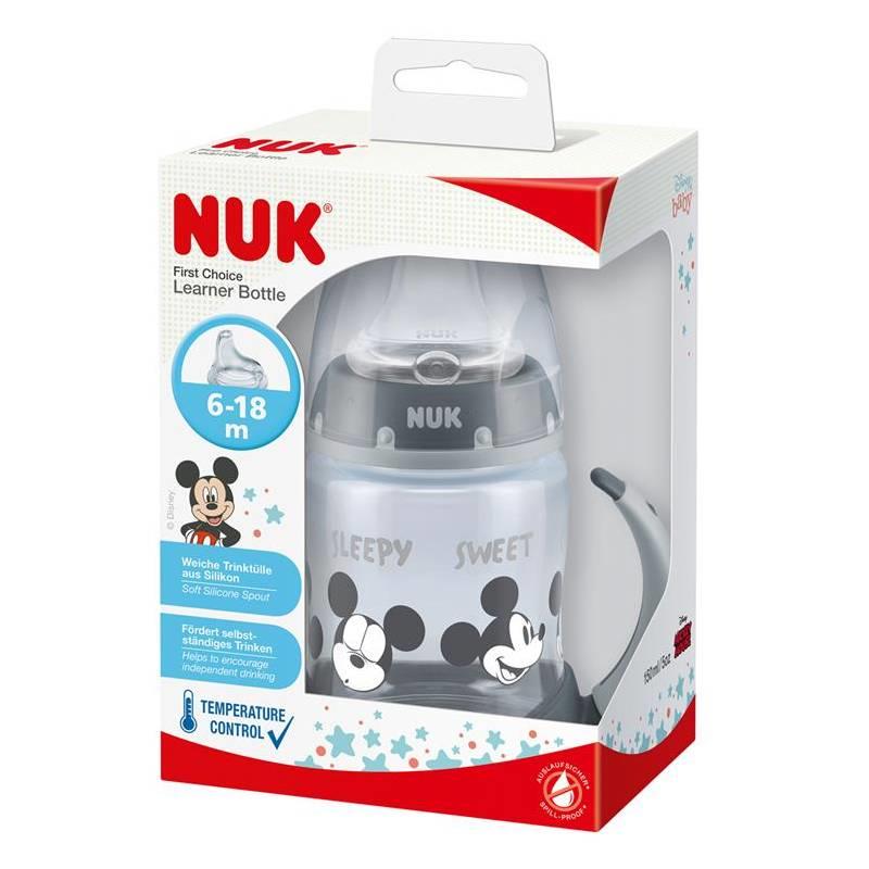 NUK First Choice Учебна бутилка с мек силиконов накрайник 150 мл, 6–18 месеца, Disney Mickey