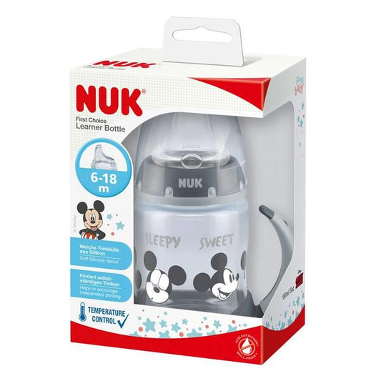 NUK First Choice Учебна бутилка с мек силиконов накрайник 150 мл, 6–18 месеца, Disney Mickey