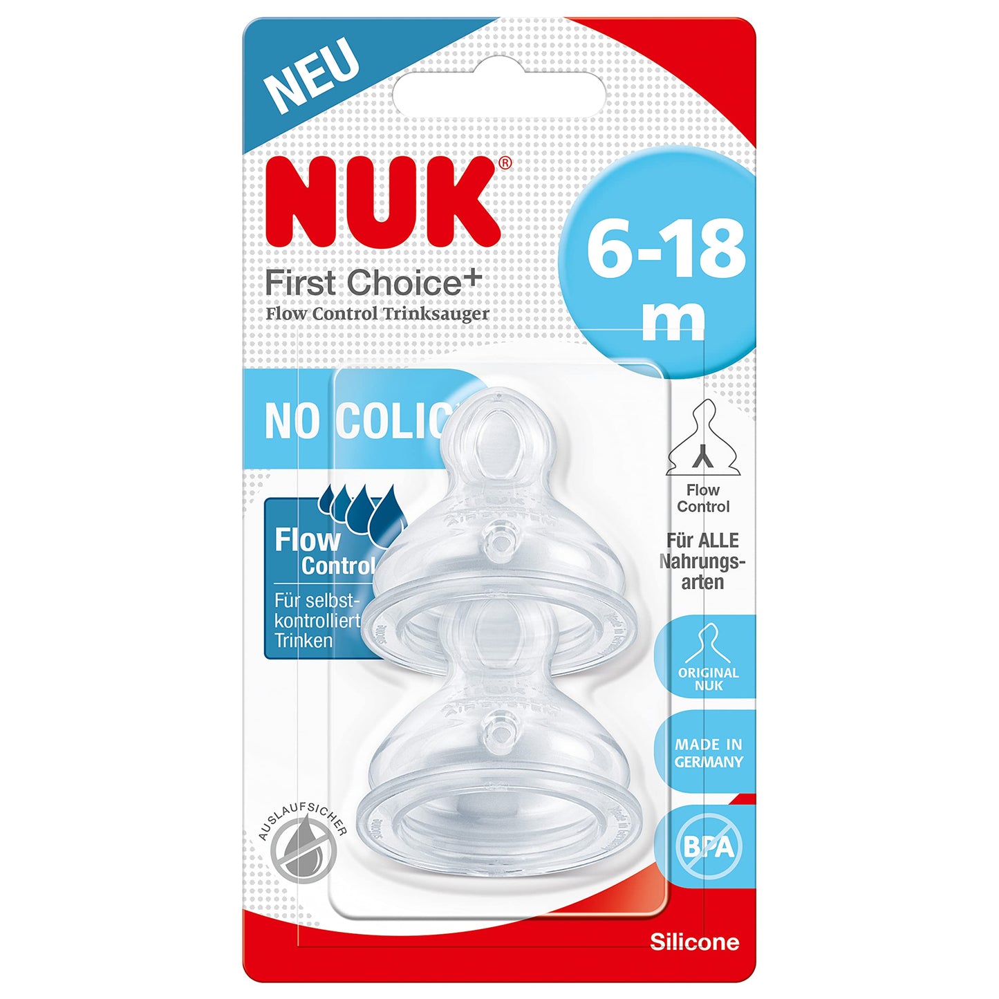 Nuk First Choice+ Силиконов биберон Flow Control 6-18М x 2 бр
