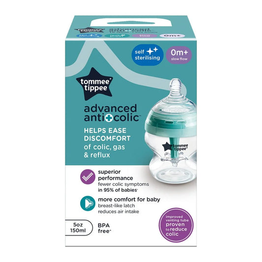 Самостерилизиращо се бебешко шише Tommee Tippee Advanced Anti-Colic+ - 0 м+, 150 ml