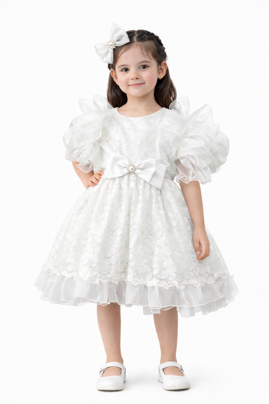 Детска официална рокля с тюл и панделка за коса