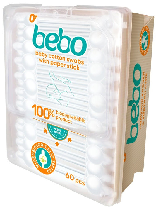 БЕБО бебешки клечки за уши 0+ с хартиена пръчица – 60 броя