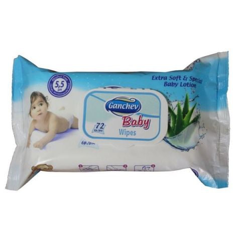 Ganchev Baby Wet Wipes – Бебешки мокри кърпички с бебешки лосион, 72 бр.