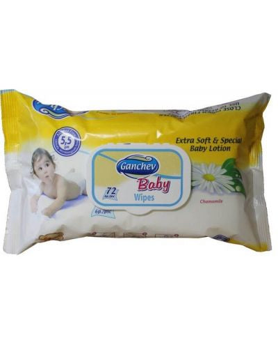 Ganchev Baby Wet Wipes Chamomile – Бебешки мокри кърпички с лайка, 72 бр.