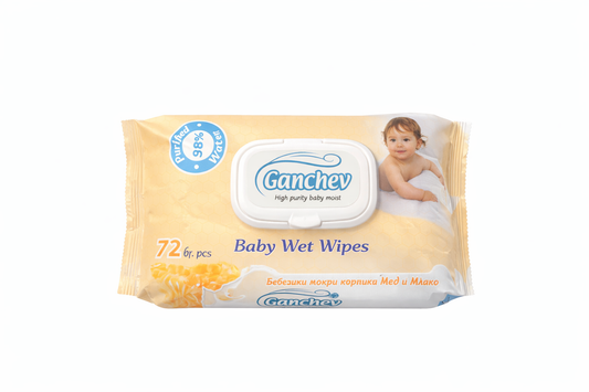 Бебешки мокри кърпички Ganchev Med и Мляко – 72 бр.