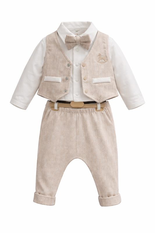 Елегантен бебешки комплект с дълъг ръкав, елек и папионка