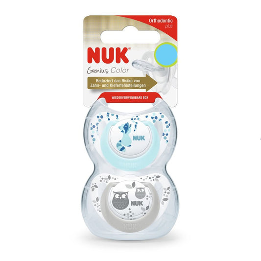 Силиконови залъгалки Nuk - Genius, 6-18 месеца, 2 броя, за момче, с кутийка