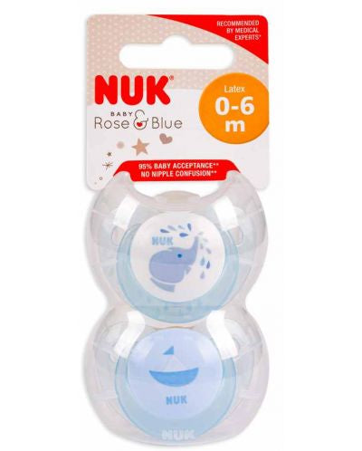 Nuk Soother Silicone Залъгалка силикон синя 0-6М х 2 бр
