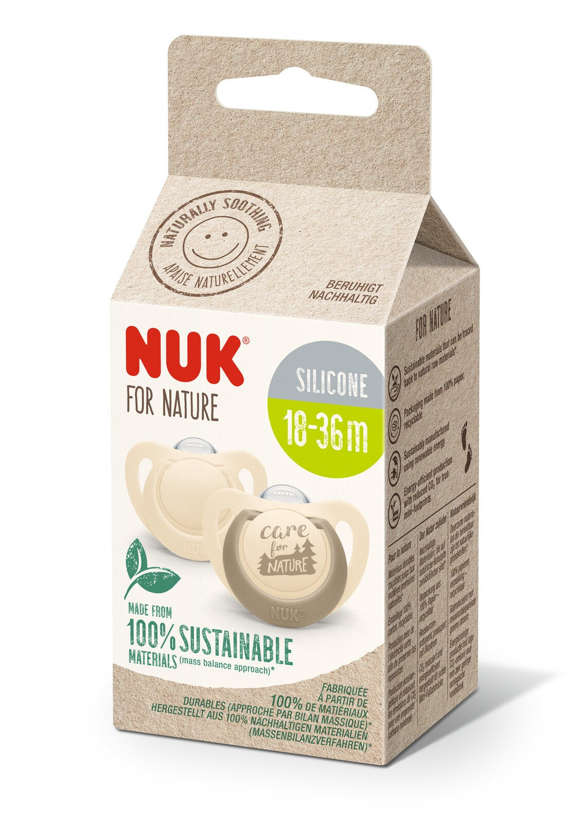 Силиконови залъгалки NUK for Nature - Крем,сив  18-36 месеца, 2 броя