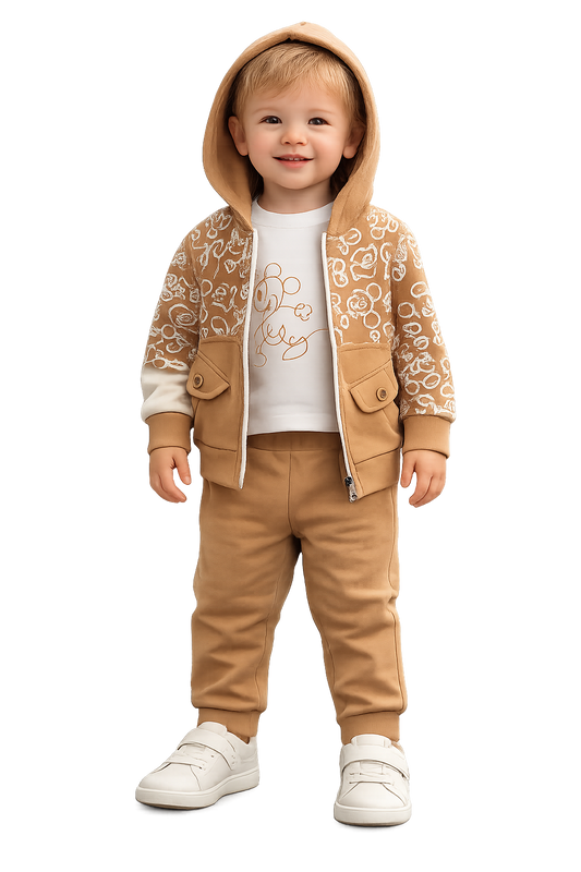 Детски комплект от 3 части за момче – суитшърт с качулка, блуза и панталон