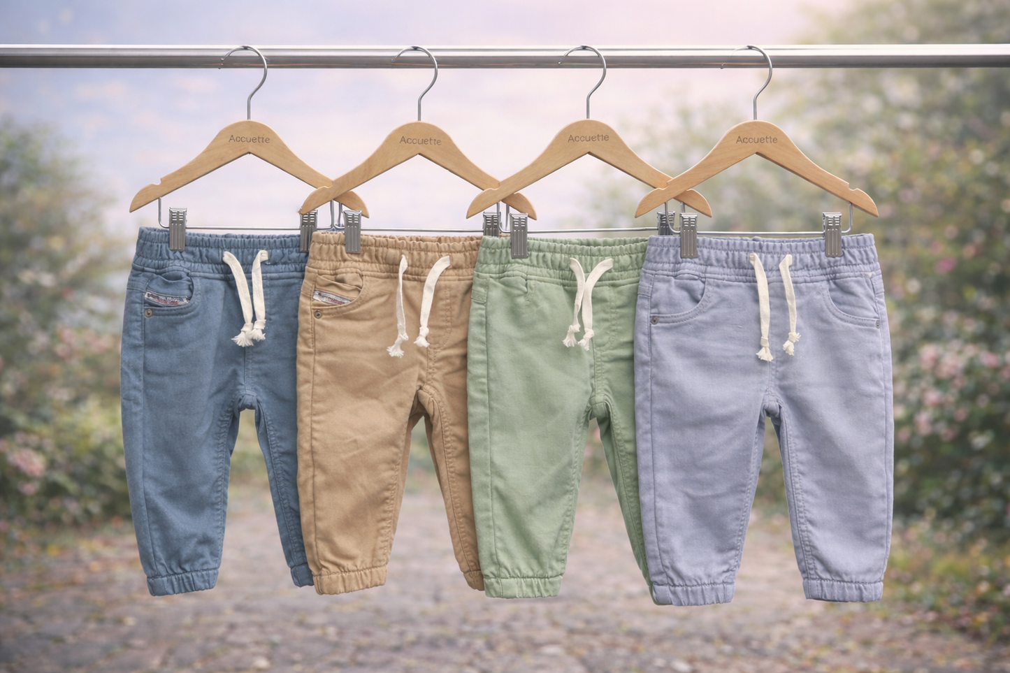 Детски памучни панталони с ластик и джоб