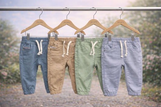 Детски памучни панталони с ластик и джоб