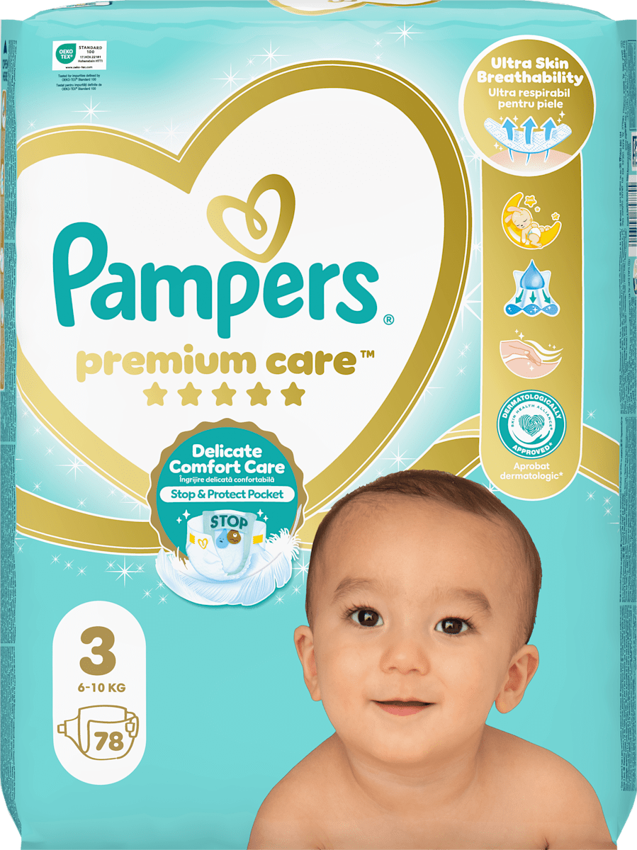 Pampers Premium Care – Размер 3 (6–10 кг), 78 бр.