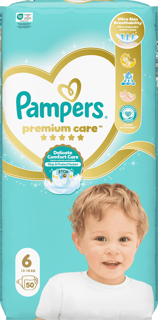 Pampers Premium Care – Размер 6 (13–18 кг), 50 бр.