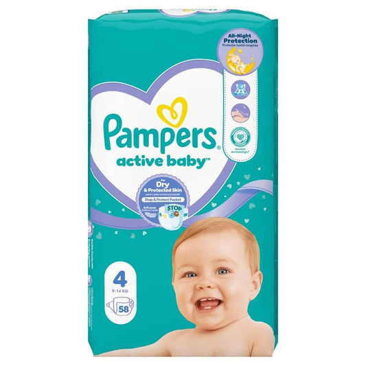 Pampers Active Baby – Размер 4 (9–14 кг), 58 бр.
