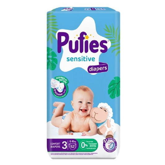 Pufies Sensitive Diapers Размер 3 (6–10 кг), 62 броя