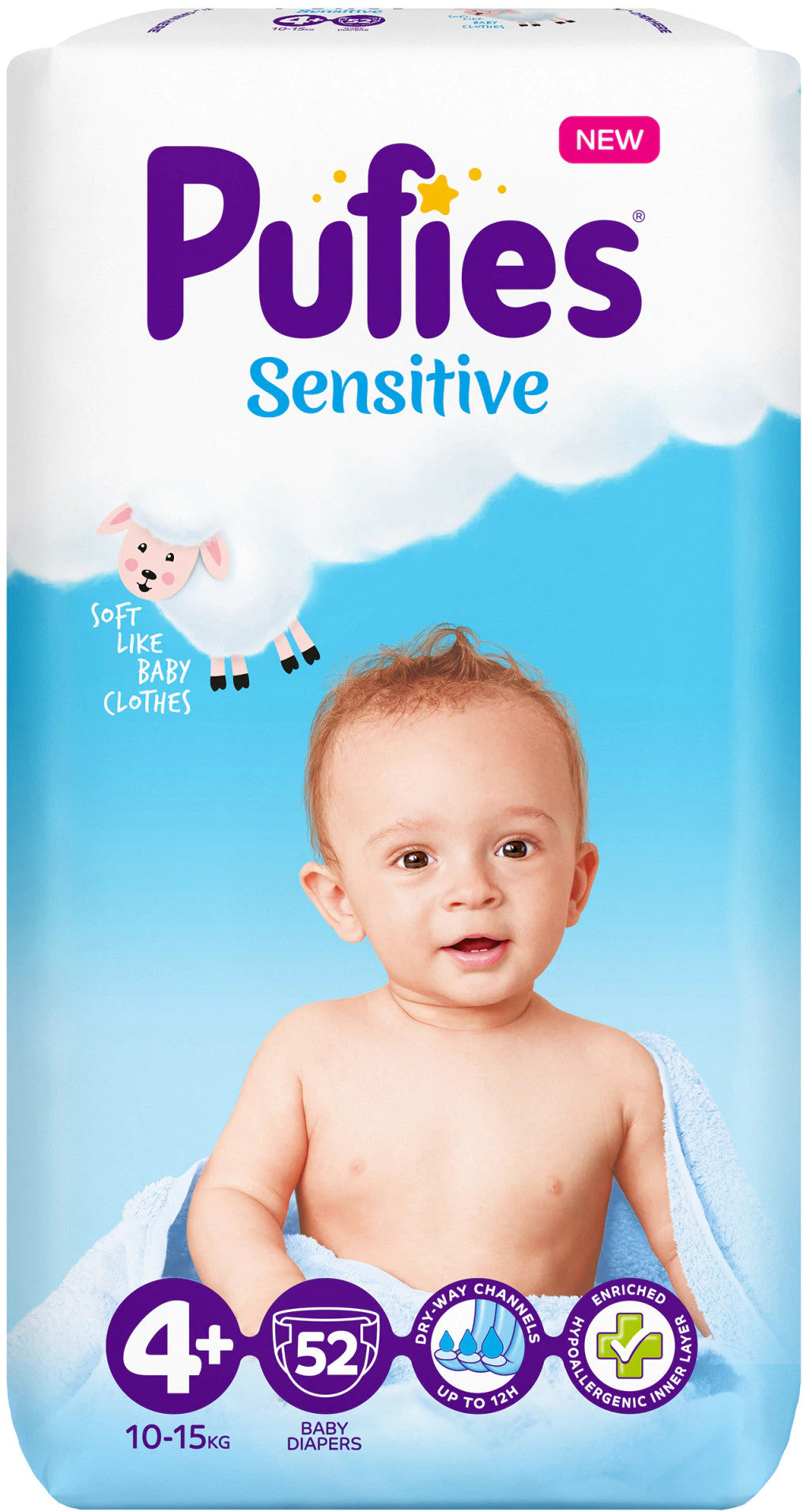 Pufies Sensitive Baby Diapers Размер 4+ (10–15 кг), 52 броя
