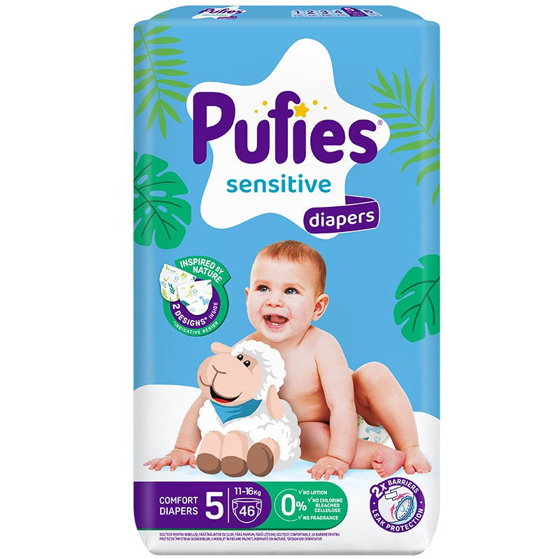 Pufies Sensitive Comfort Diapers Размер 5 (11–16 кг), 46 броя