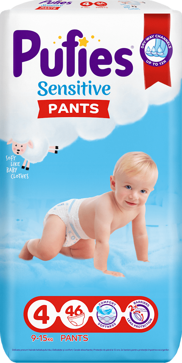 Pufies Sensitive Pants Размер 4 (9–15 кг), 46 броя