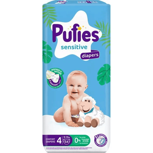 Pufies Sensitive Diapers – Размер 4 (9–14 кг), 54 броя