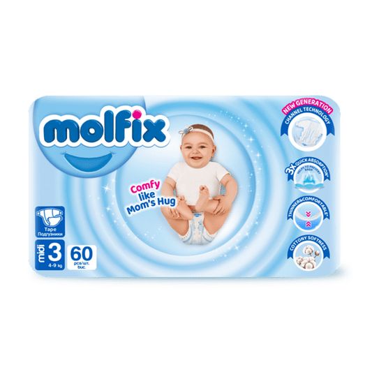 Molfix Tape – Размер 3 (4–9 кг), 60 броя