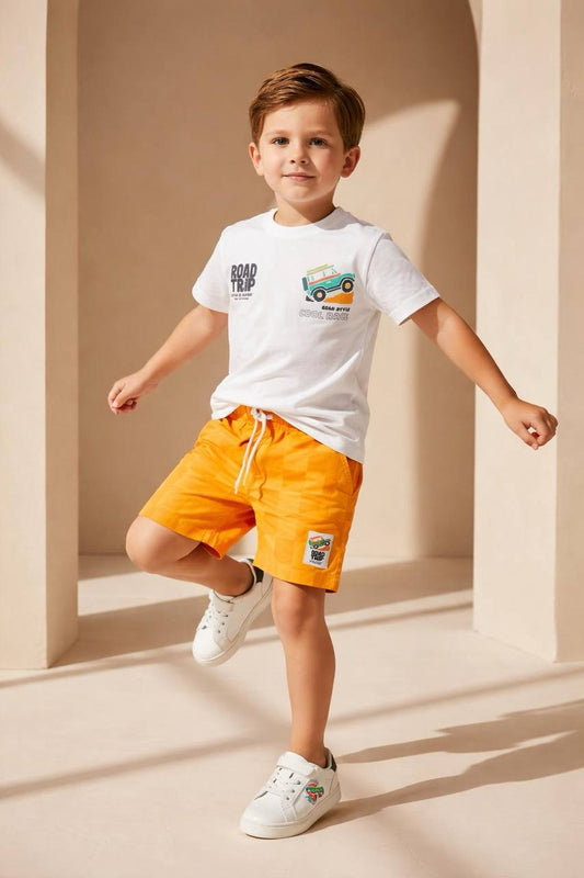 Детски летен комплект Road Trip тениска и къси панталони за момче BOBOLAND