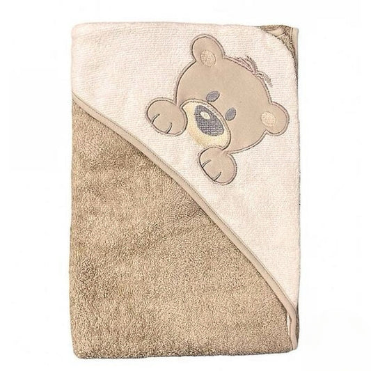 Бежова бебешка хавлия с качулка и мече за баня