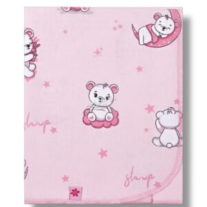 Розова бебешка пелена с мече и звездички, детски дрехи, бебешки аксесоари