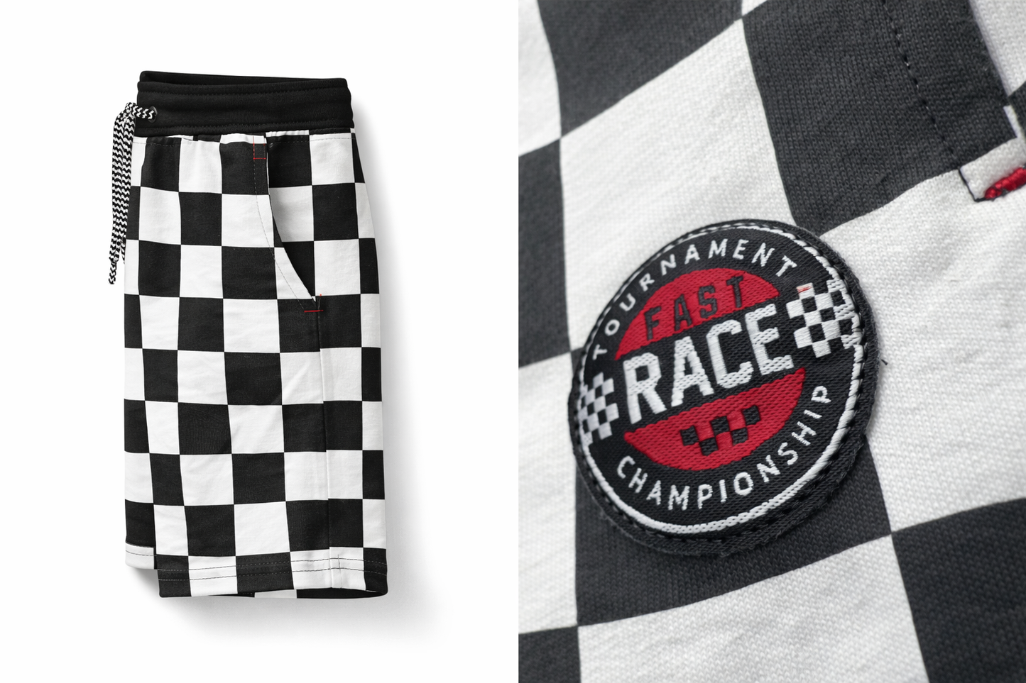 Детски къси панталонки Fast Race – черно-бял шахматен десен