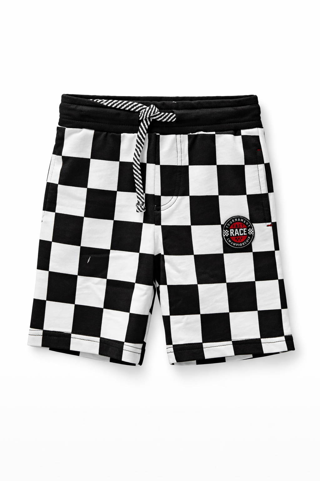 Детски къси панталонки Fast Race – черно-бял шахматен десен