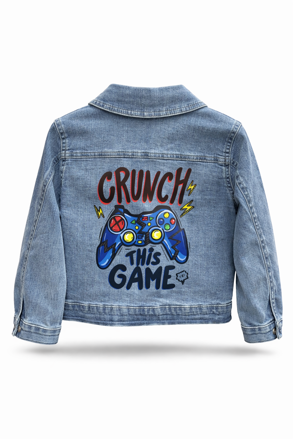 Детско дънково яке с принт Game – син деним, пролет/есен