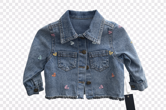 Детско дънково яке с бродирани сърца – модерно и удобно